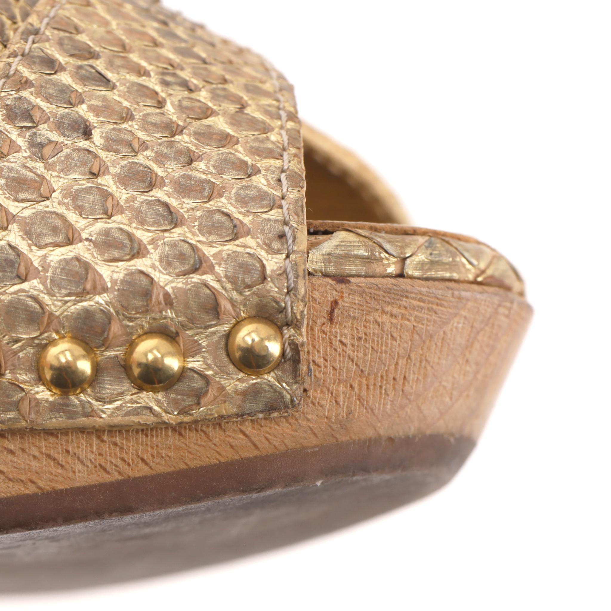 Prada Python Skin Studded Wooden Heel Clog Sandals en vente 5