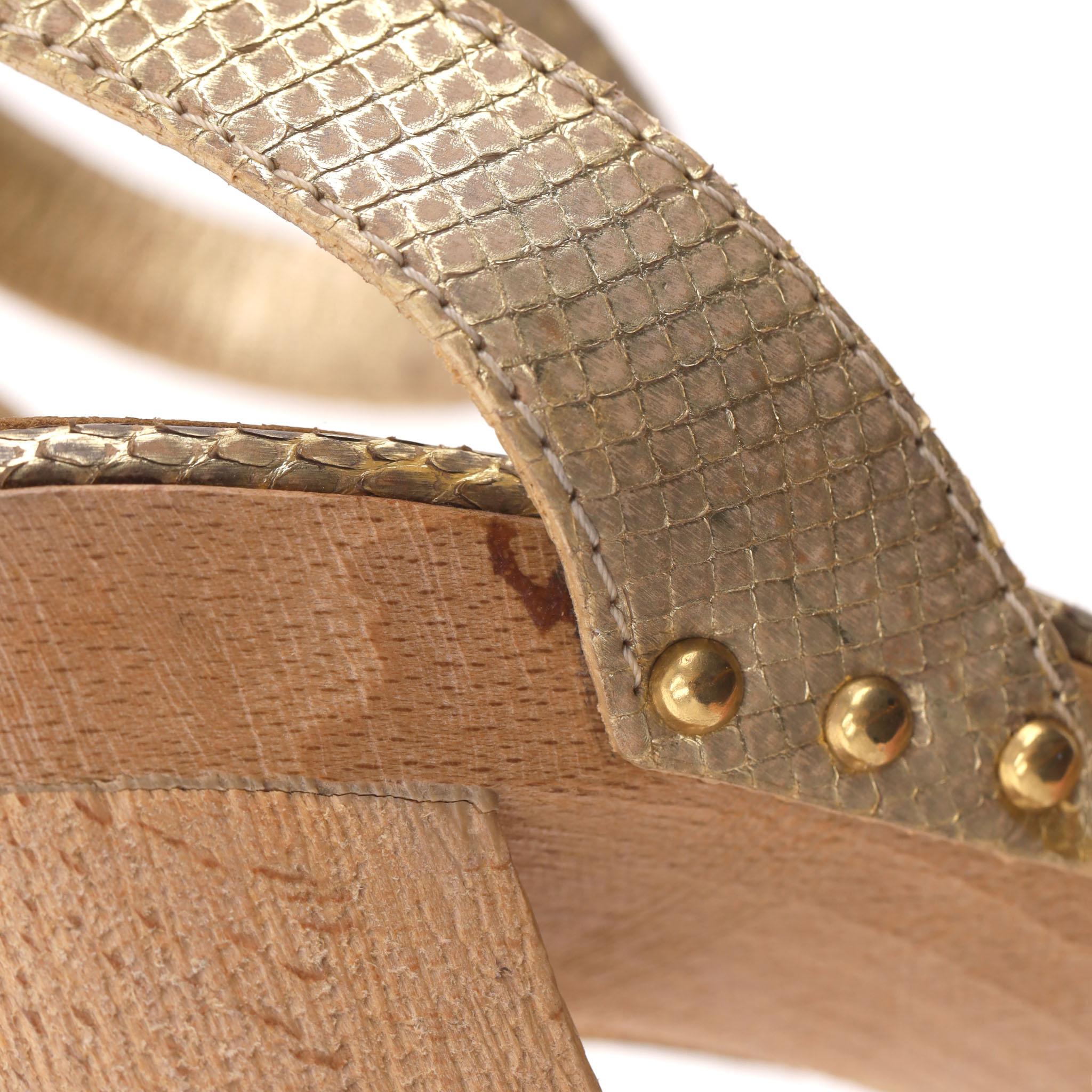 Prada Python Skin Studded Wooden Heel Clog Sandals en vente 6