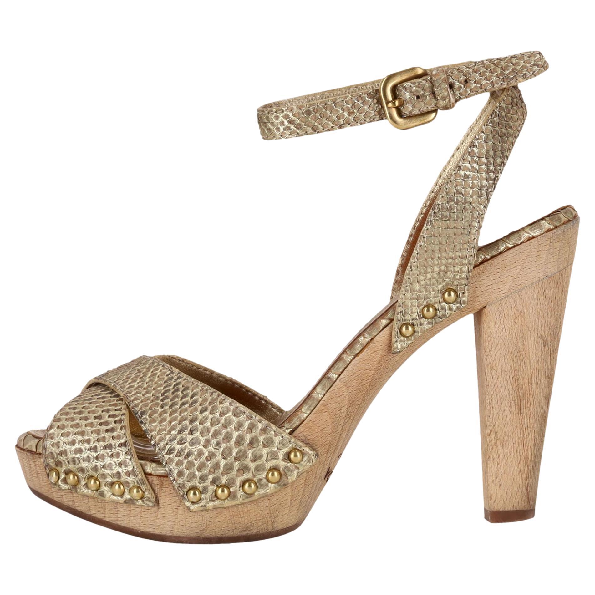 Prada Python Skin Studded Wooden Heel Clog Sandals