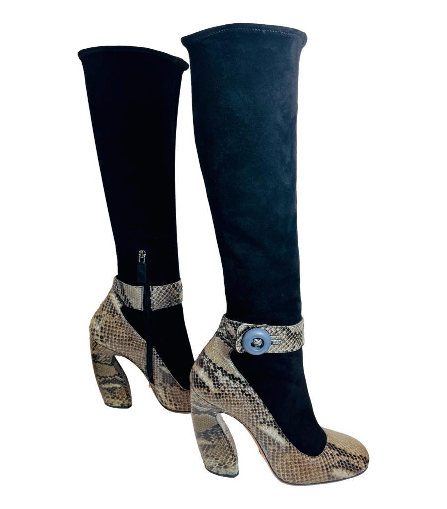 Prada Python Skin & Suede Mary Jane Boots In Excellent Condition For Sale In London, GB