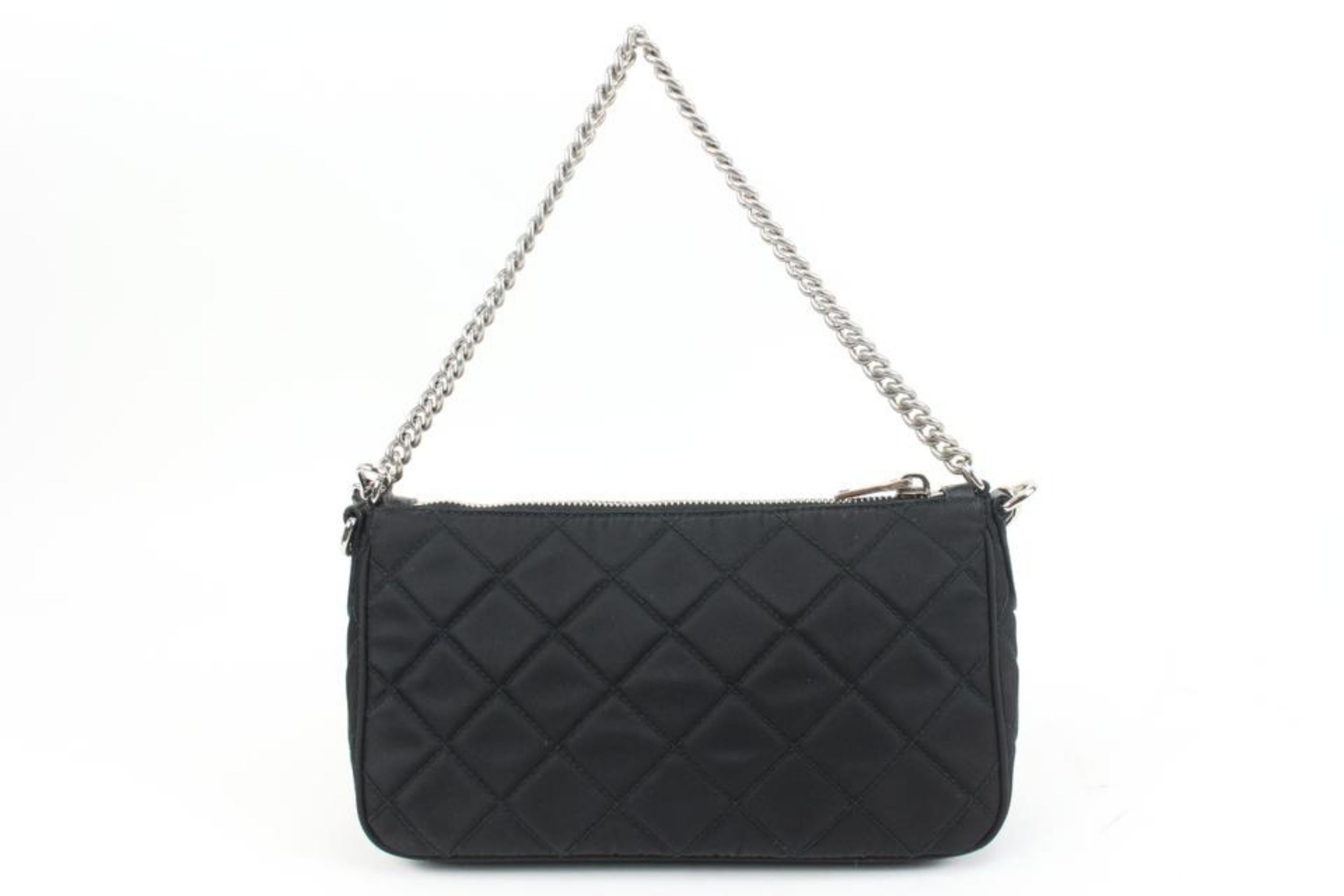 Women's Prada Quilted  Black Tessuto Nylon Chain Impuntu Bandoliera Convertible 2p32