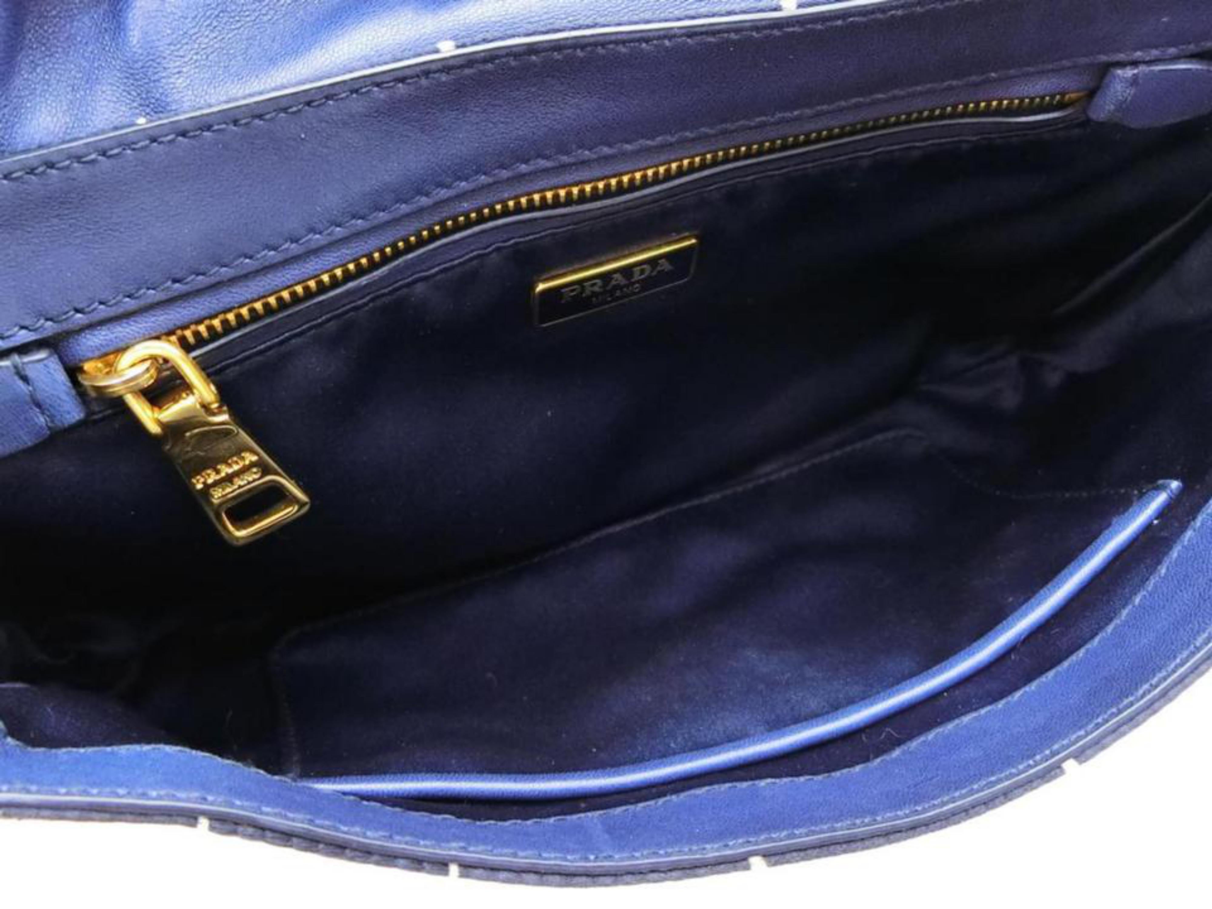 Prada Quilted Chain Flap 228162 Navy Silk Cross Body Bag In Fair Condition For Sale In Forest Hills, NY