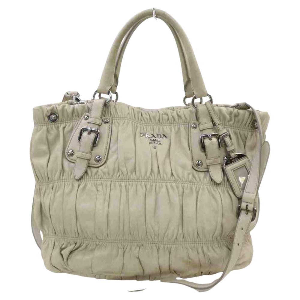 Prada Quilted Prada Hand Beige Leather with Strap 2way 855997 For Sale