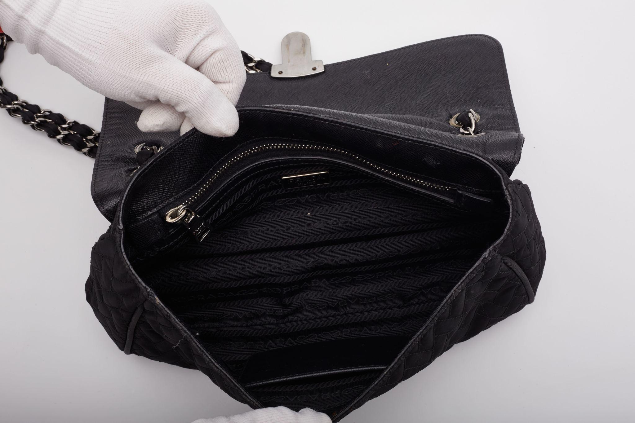 Prada Quilted Saffron & Nylon Impunture Shoulder Bag Black For Sale 6