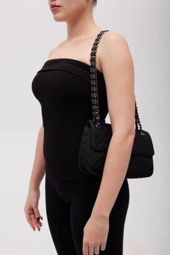 Prada Quilted Saffron & Nylon Impunture Shoulder Bag Black