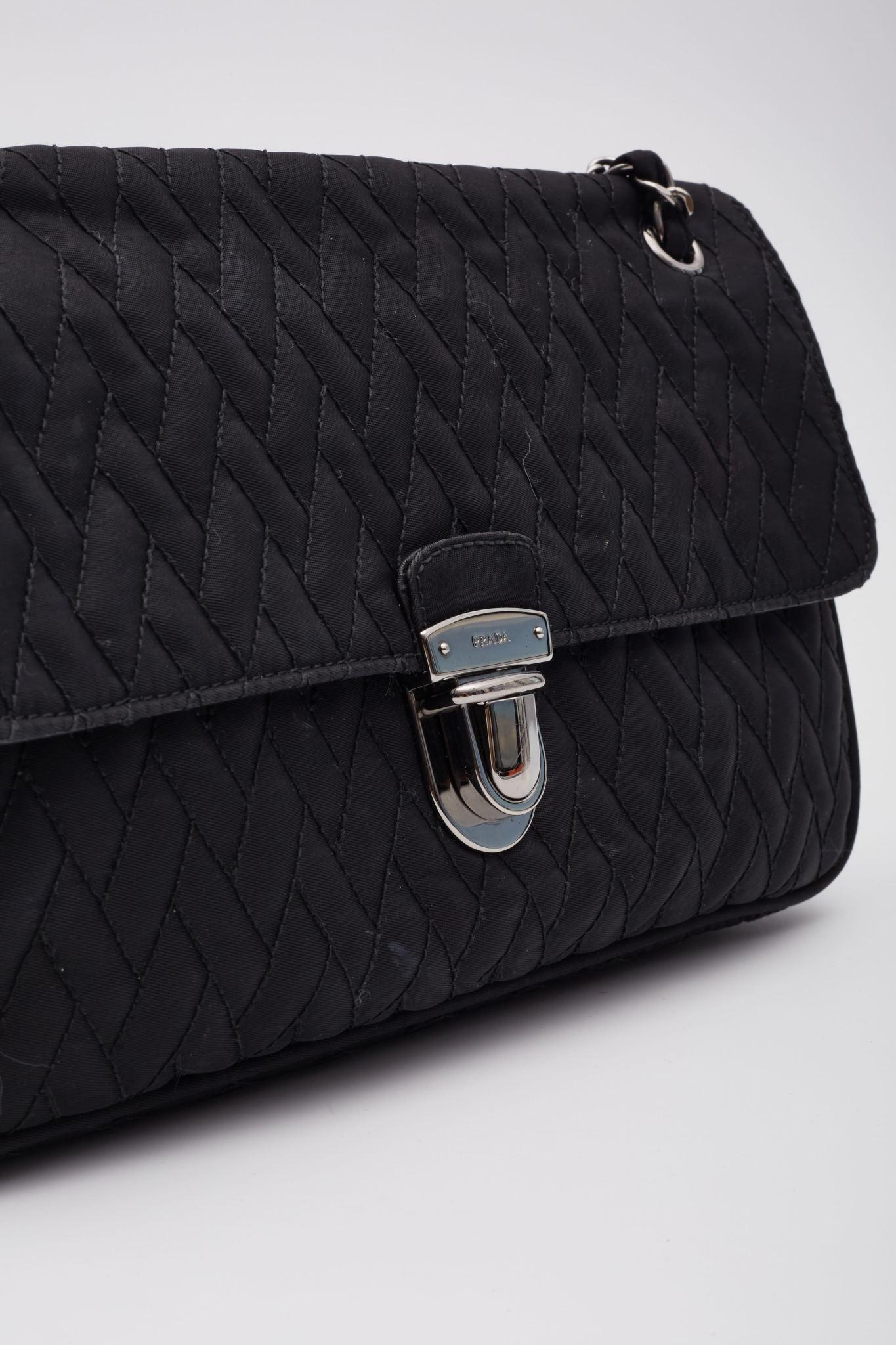Prada Quilted Saffron & Nylon Impunture Shoulder Bag Black For Sale 3