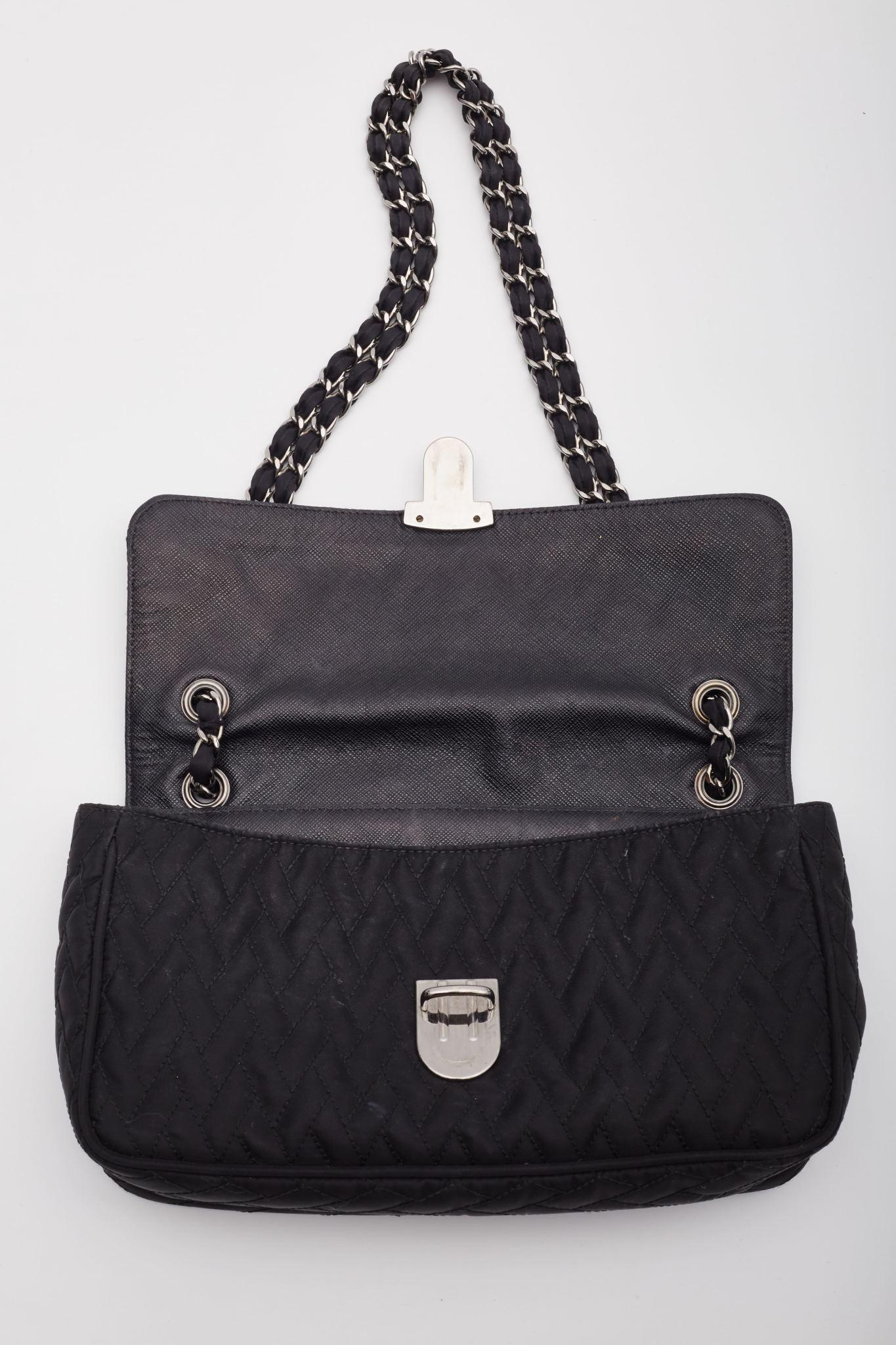 Prada Quilted Saffron & Nylon Impunture Shoulder Bag Black For Sale 5