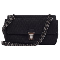 Prada Quilted Saffron & Nylon Impunture Shoulder Bag Black