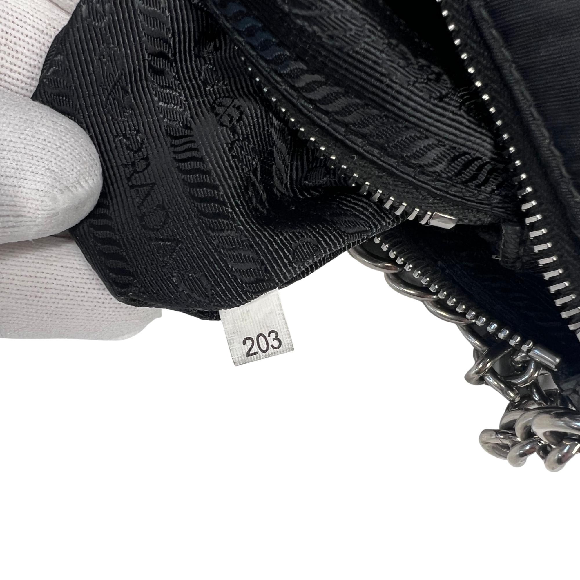 Prada Quilted Tessuto Nylon Chain Black Convertible Shoulder Bag (1BH026) For Sale 1