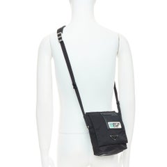 PRADA Racing black tessuto nylon saffiano leather patch logo flap messenger bag