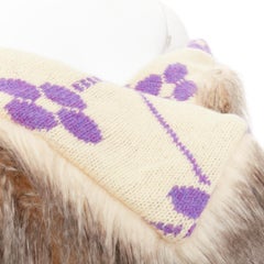 PRADA Raf Simons 2021 Runway brown fur purple floral jacquard clutch shawl IT38