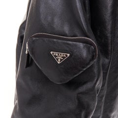 PRADA  Raf Simons 2021 Runway lambskin leather pouch oversized bomber jacket