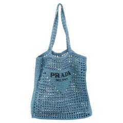 Prada Borsa Tote in rafia all'uncinetto Blu