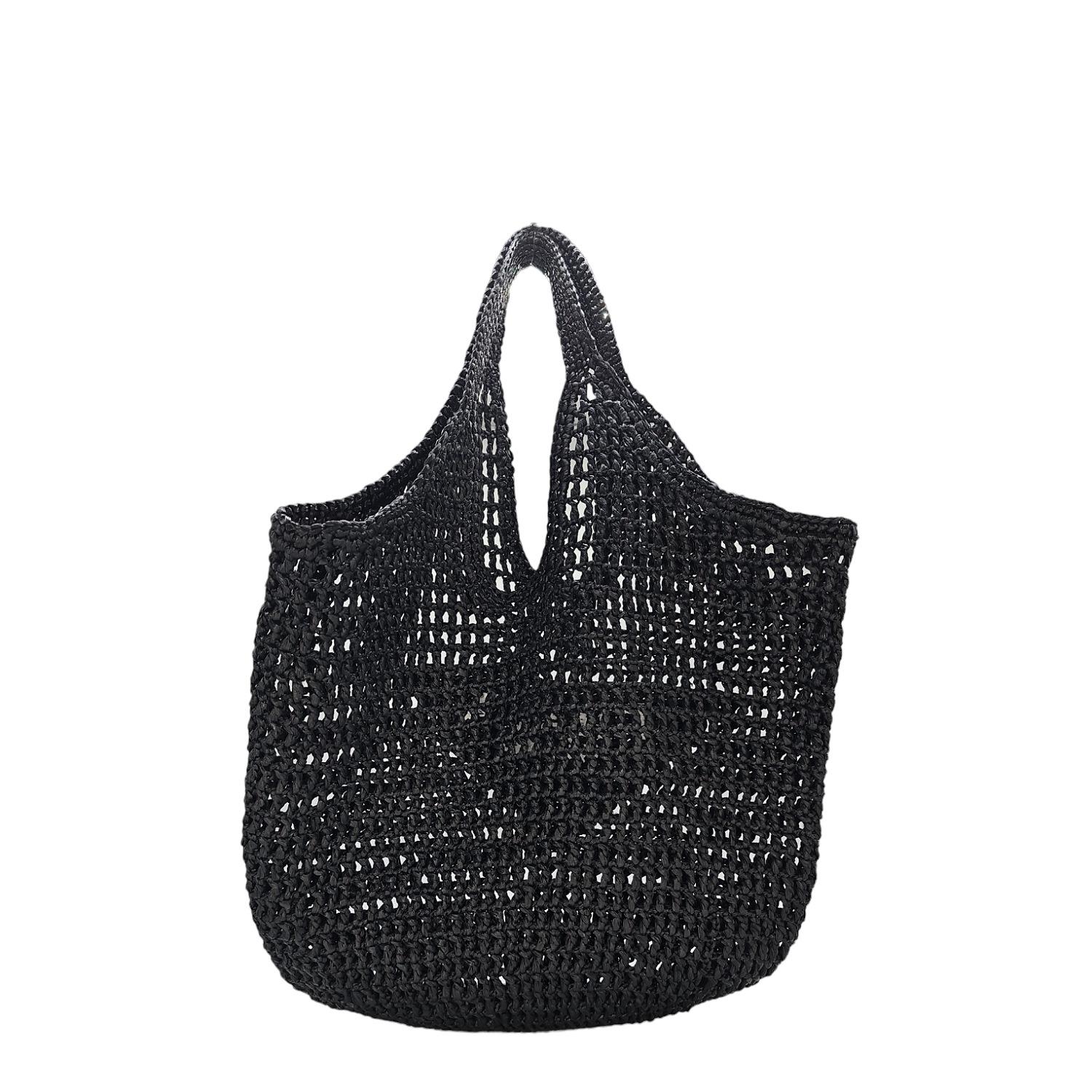 Prada Raffia Embroidered Logo Shopping Bag Black In Excellent Condition In Scottsdale, AZ