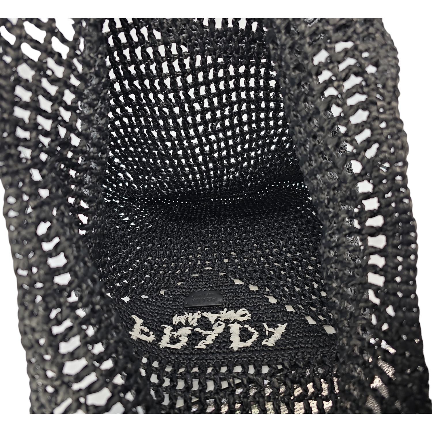 Prada Raffia Embroidered Logo Shopping Bag Black 2