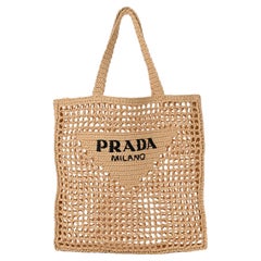 PRADA Raffia Embroidered Logo Tote Bag Naturale 2021