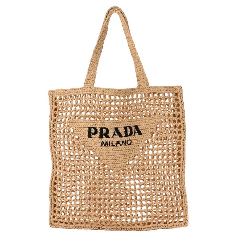 PRADA Raffia Embroidered Logo Tote Bag Naturale 2021 For Sale at 1stDibs