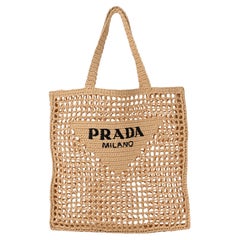 Prada Raffia Embroidered Logo Tote Bag Naturale