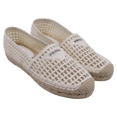 Prada Rafia Logo Espadrilles in White Raffia