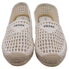 Prada Rafia Logo Espadrilles in White Raffia