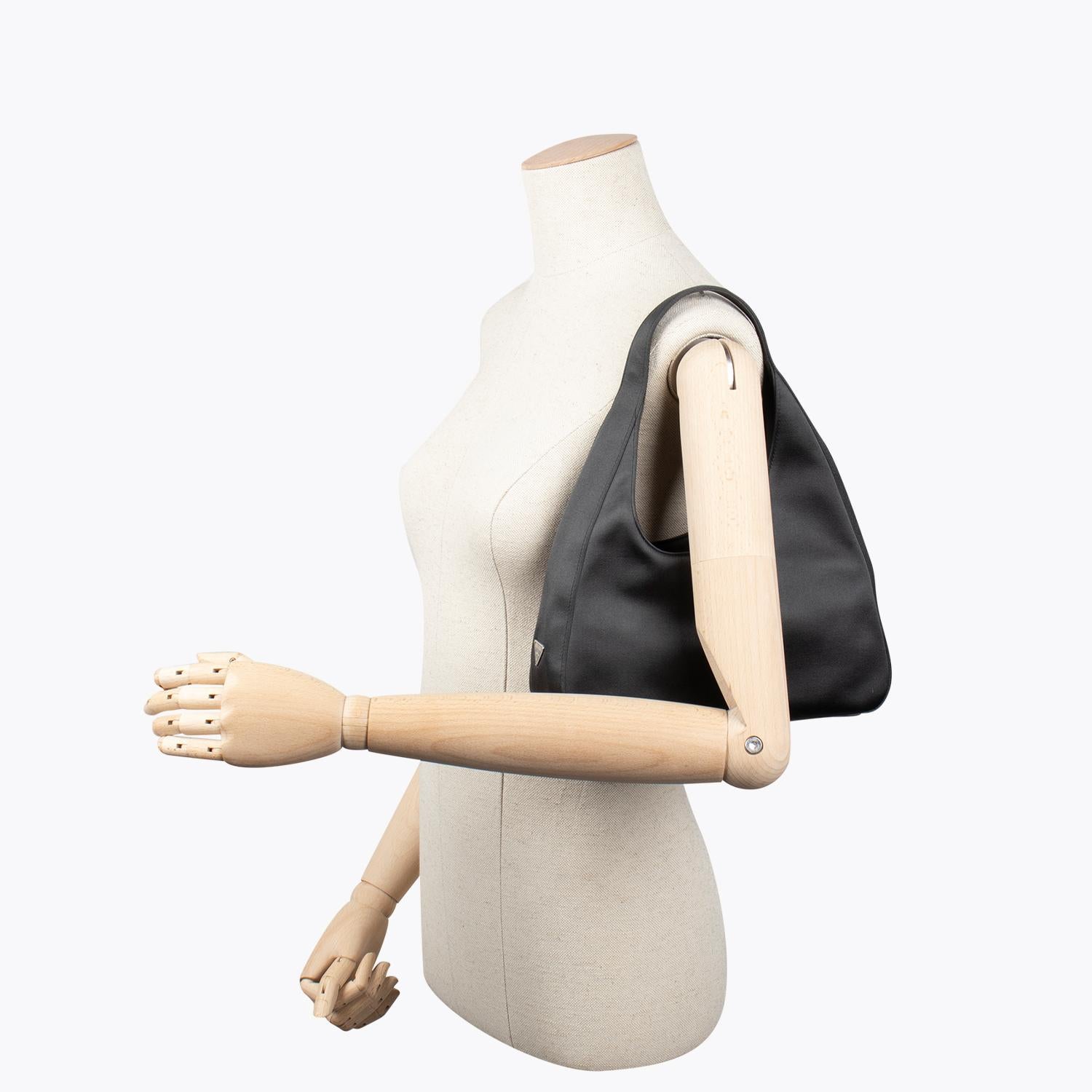 Black Prada Raso Assimmetric Shoulder Bag For Sale