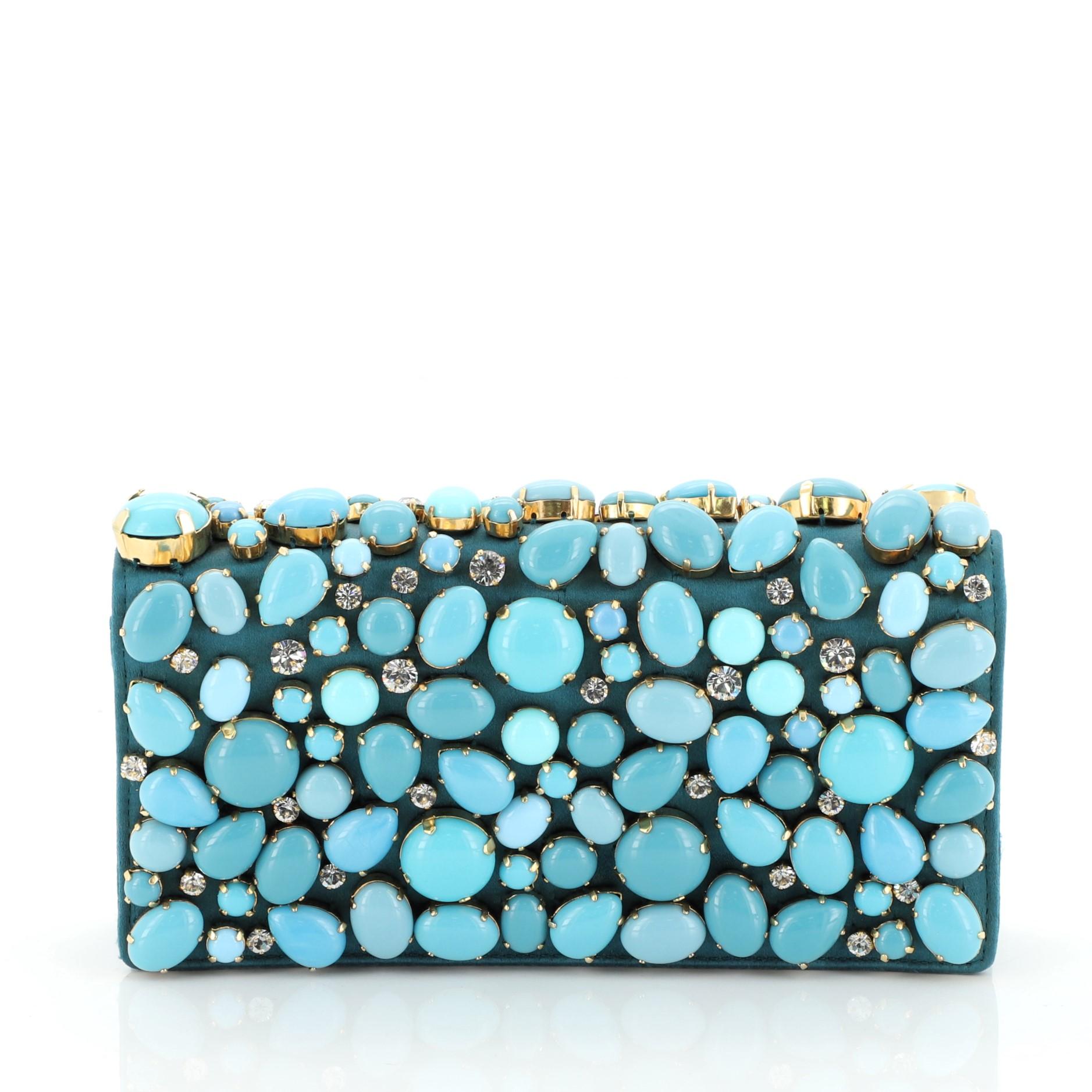 Prada Raso Pietre Clutch verschönert Satin (Blau)