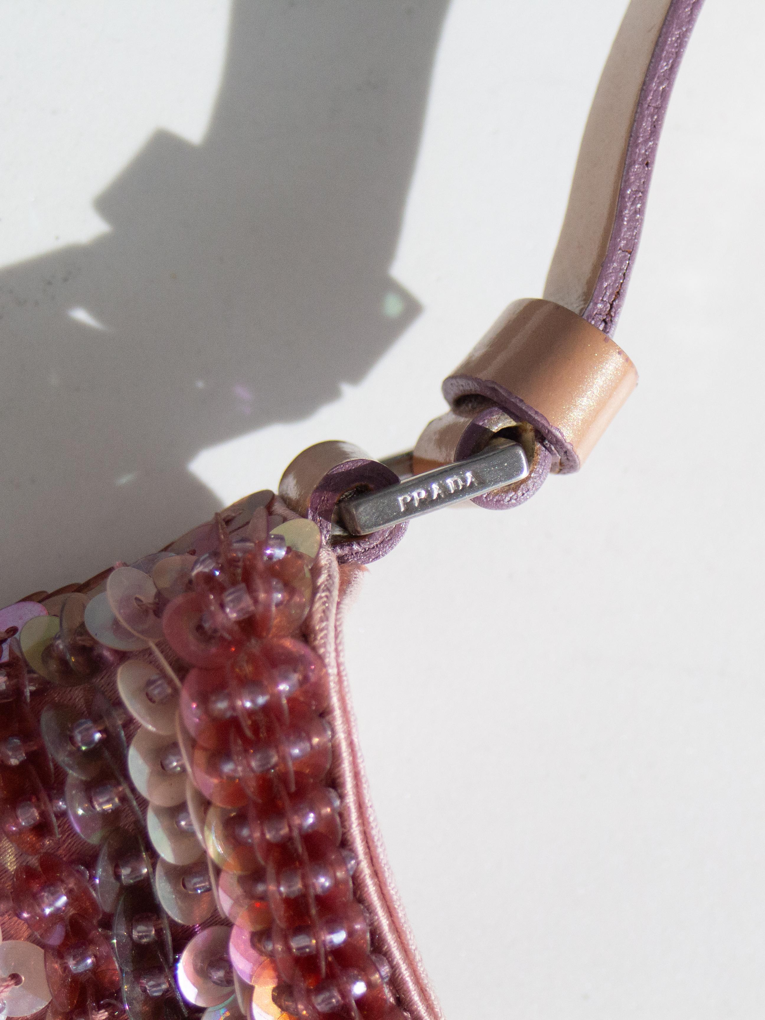 Prada Raso Vintage Sequin Embellished Petals Mauve Pink Shoulder Bag For Sale 5