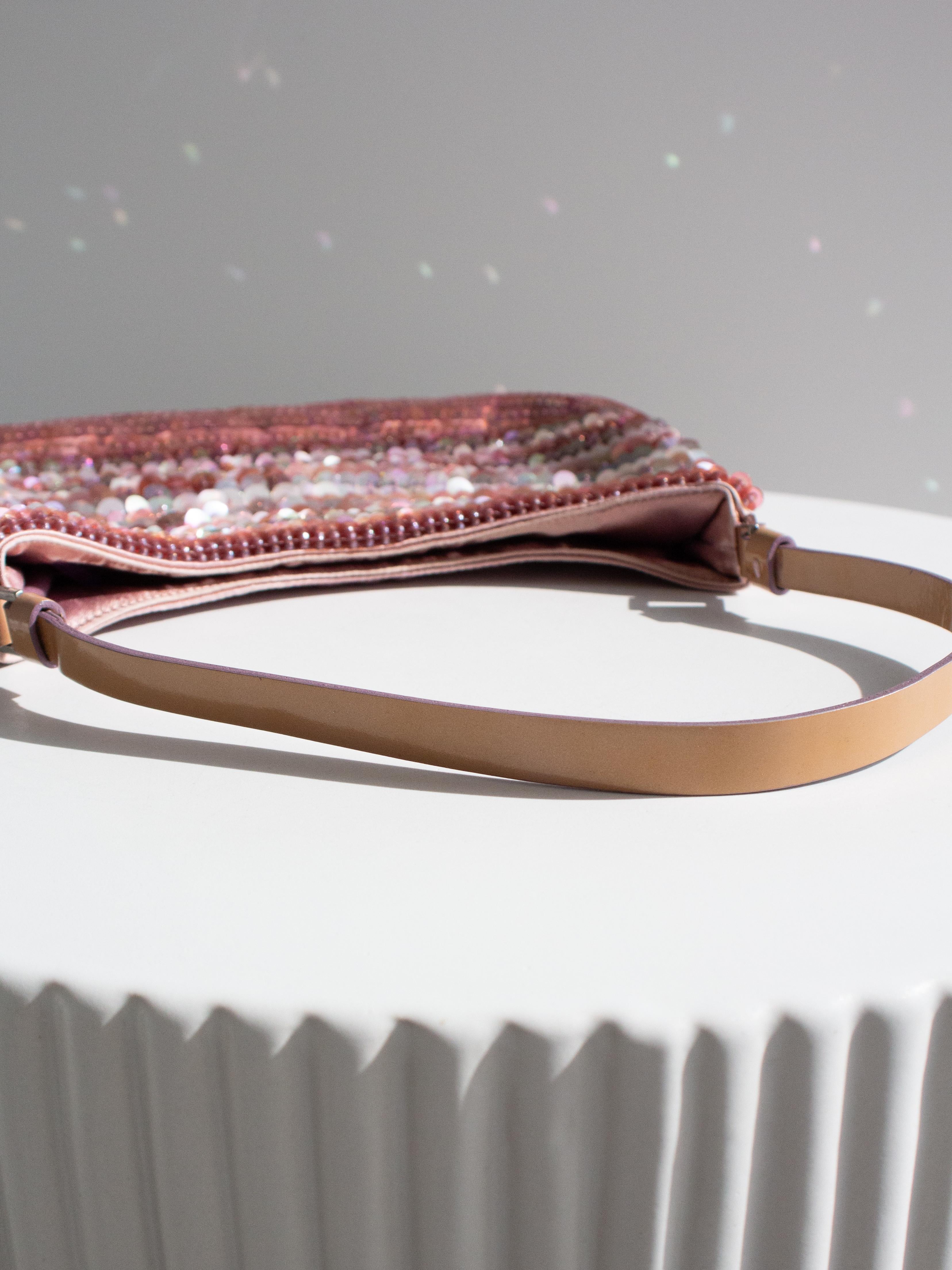 Prada Raso Vintage Sequin Embellished Petals Mauve Pink Shoulder Bag For Sale 6