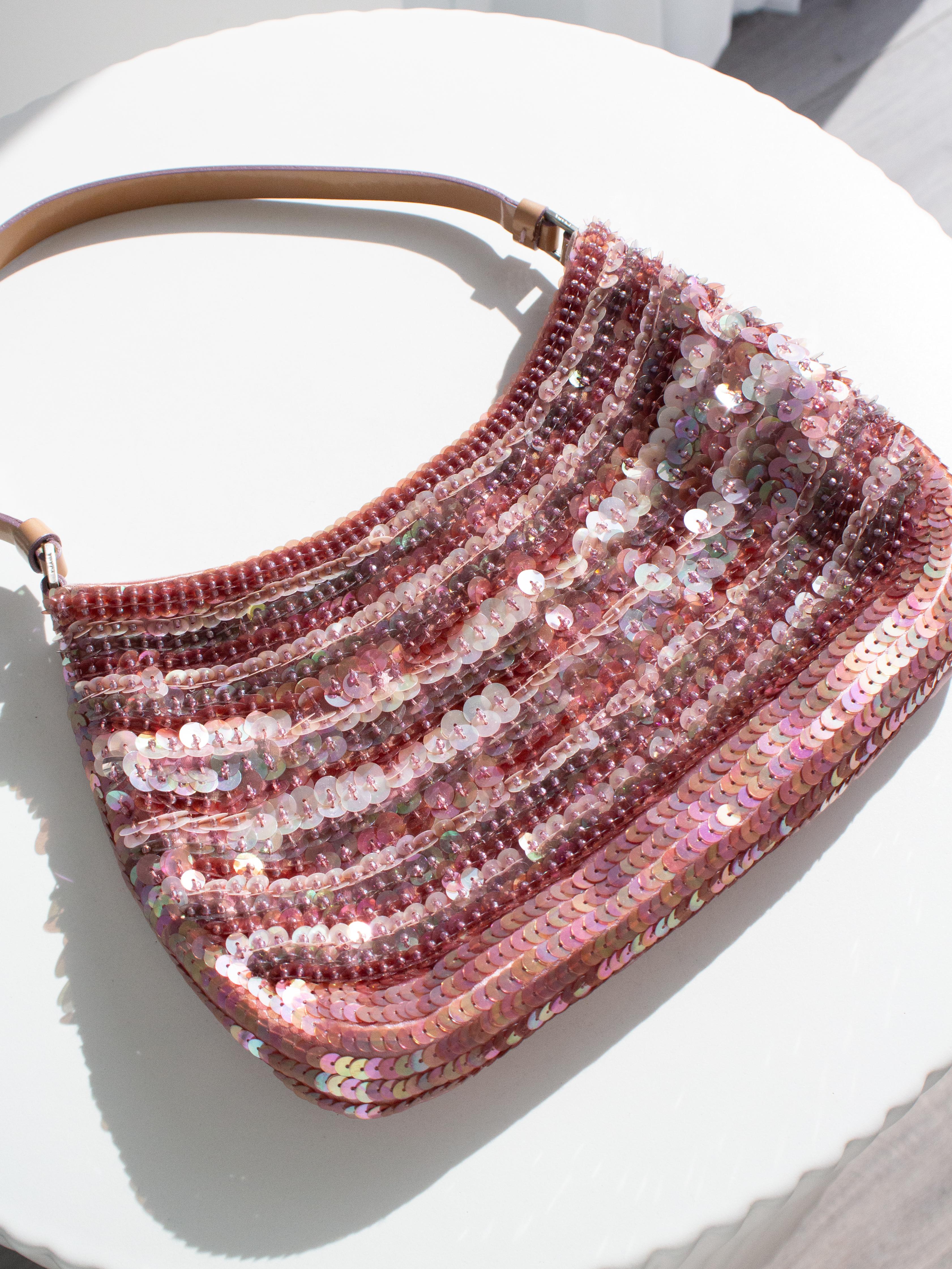 Prada Raso Vintage Sequin Embellished Petals Mauve Pink Shoulder Bag For Sale 7