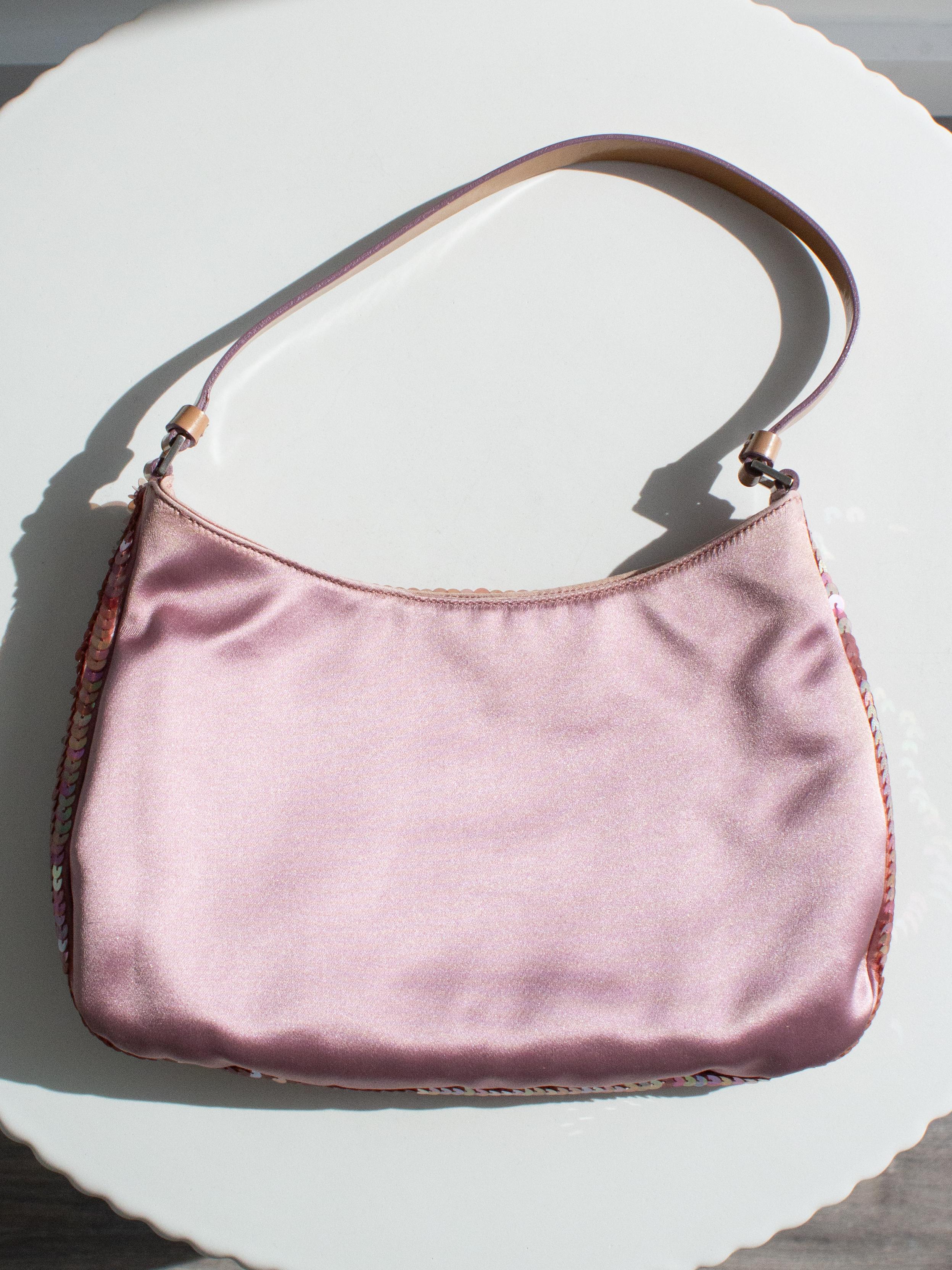 Prada Raso Vintage Sequin Embellished Petals Mauve Pink Shoulder Bag For Sale 8