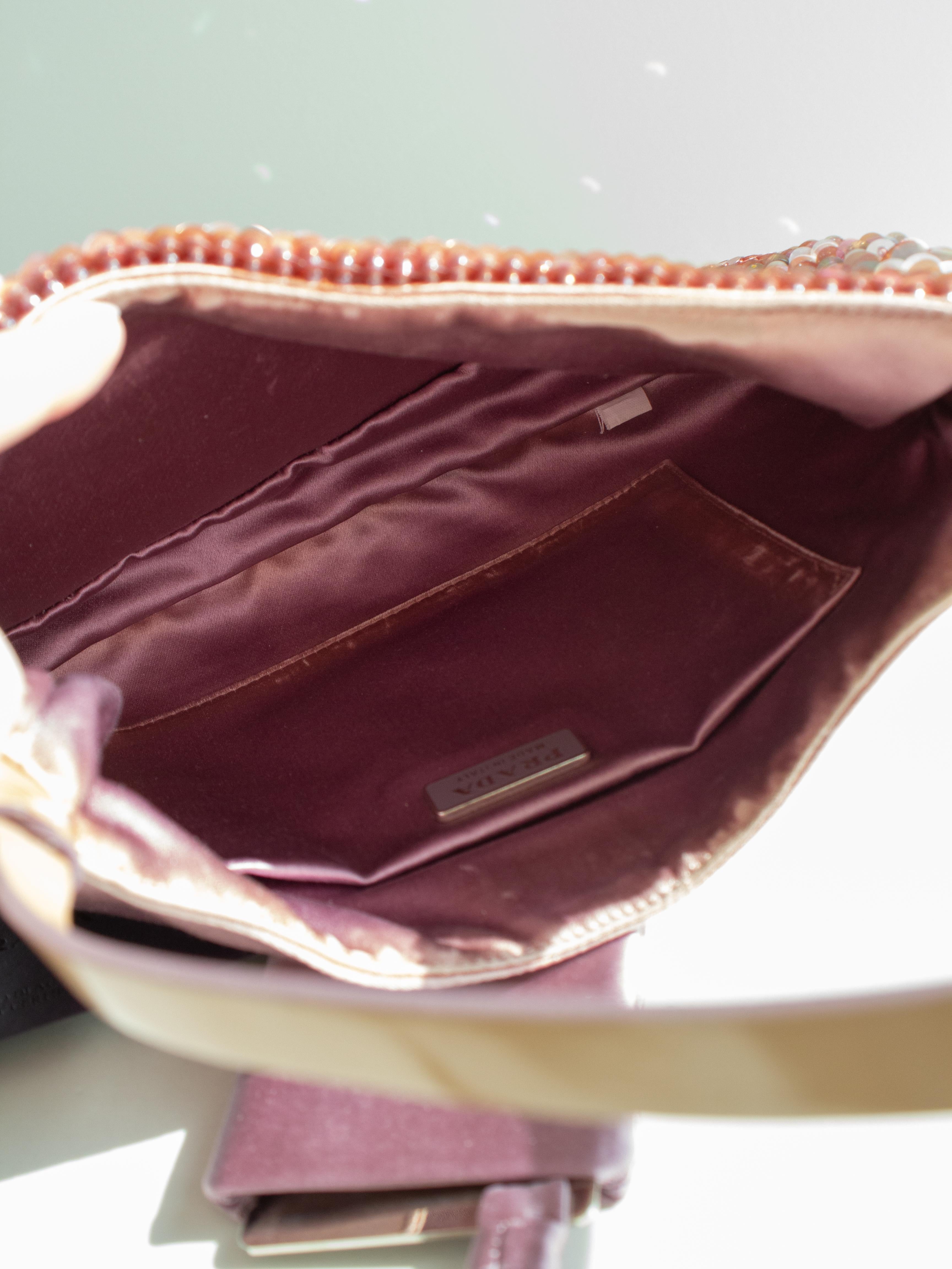 Prada Raso Vintage Sequin Embellished Petals Mauve Pink Shoulder Bag For Sale 9