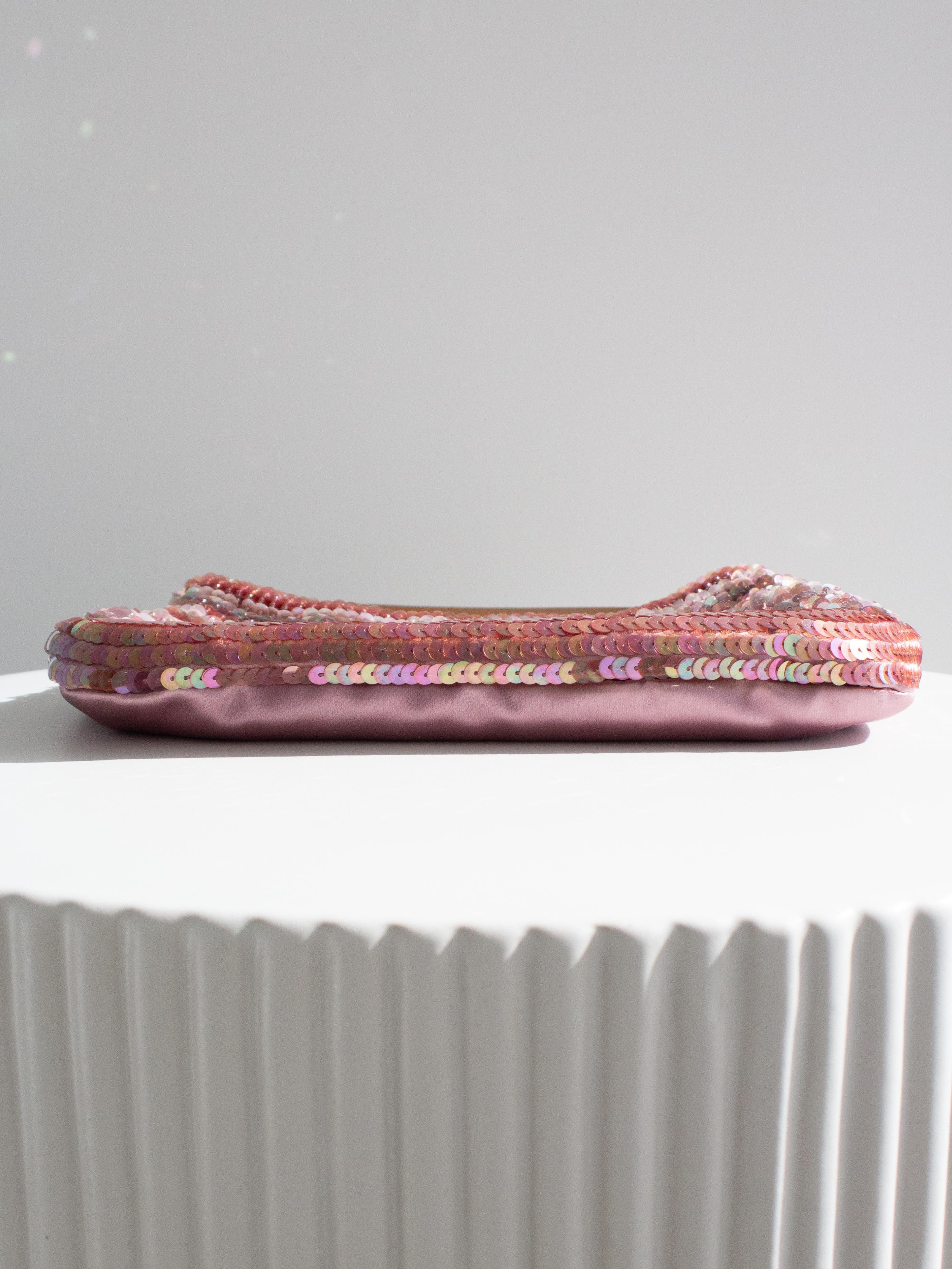 Prada Raso Vintage Sequin Embellished Petals Mauve Pink Shoulder Bag For Sale 1