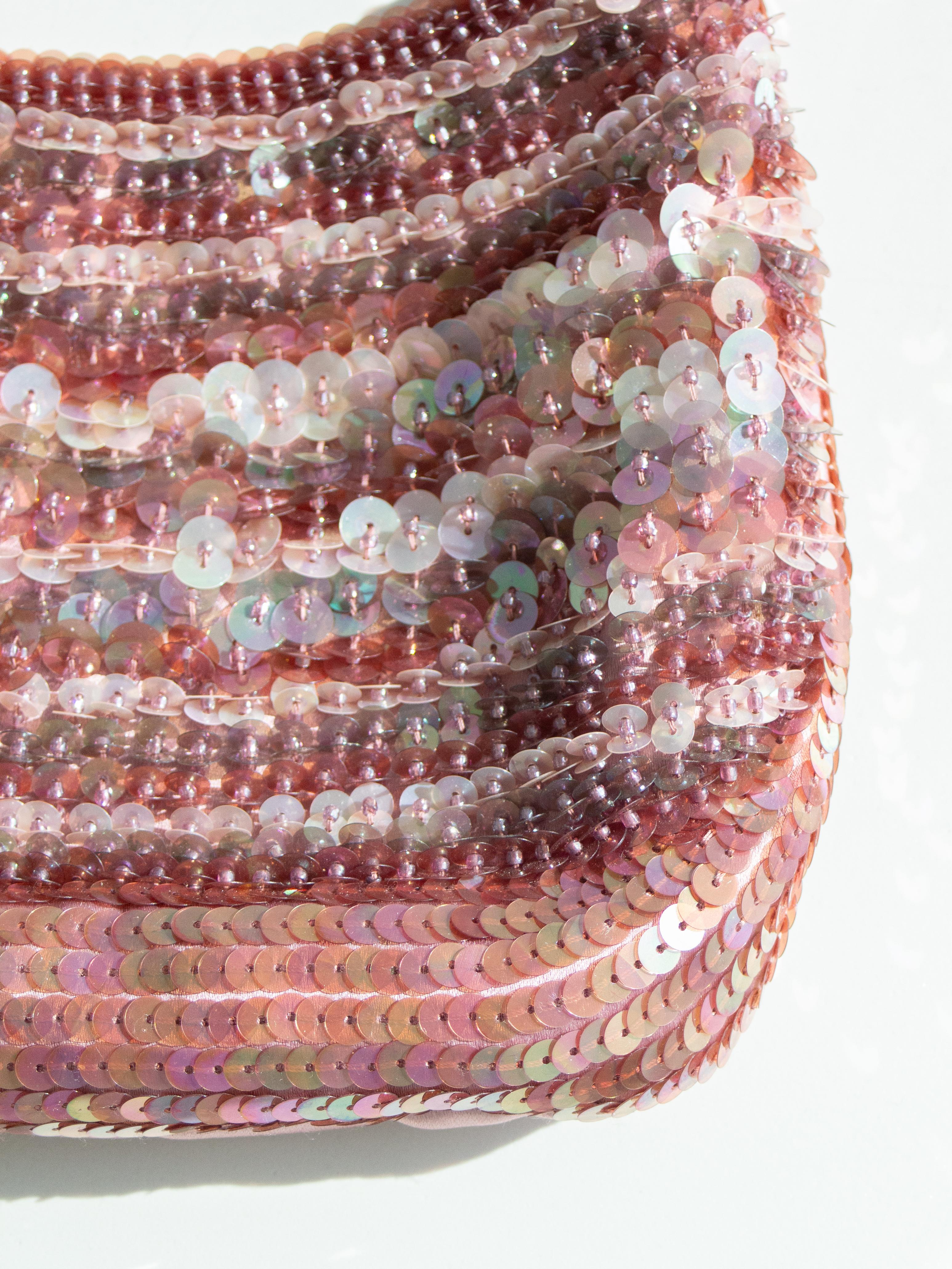 Prada Raso Vintage Sequin Embellished Petals Mauve Pink Shoulder Bag For Sale 3