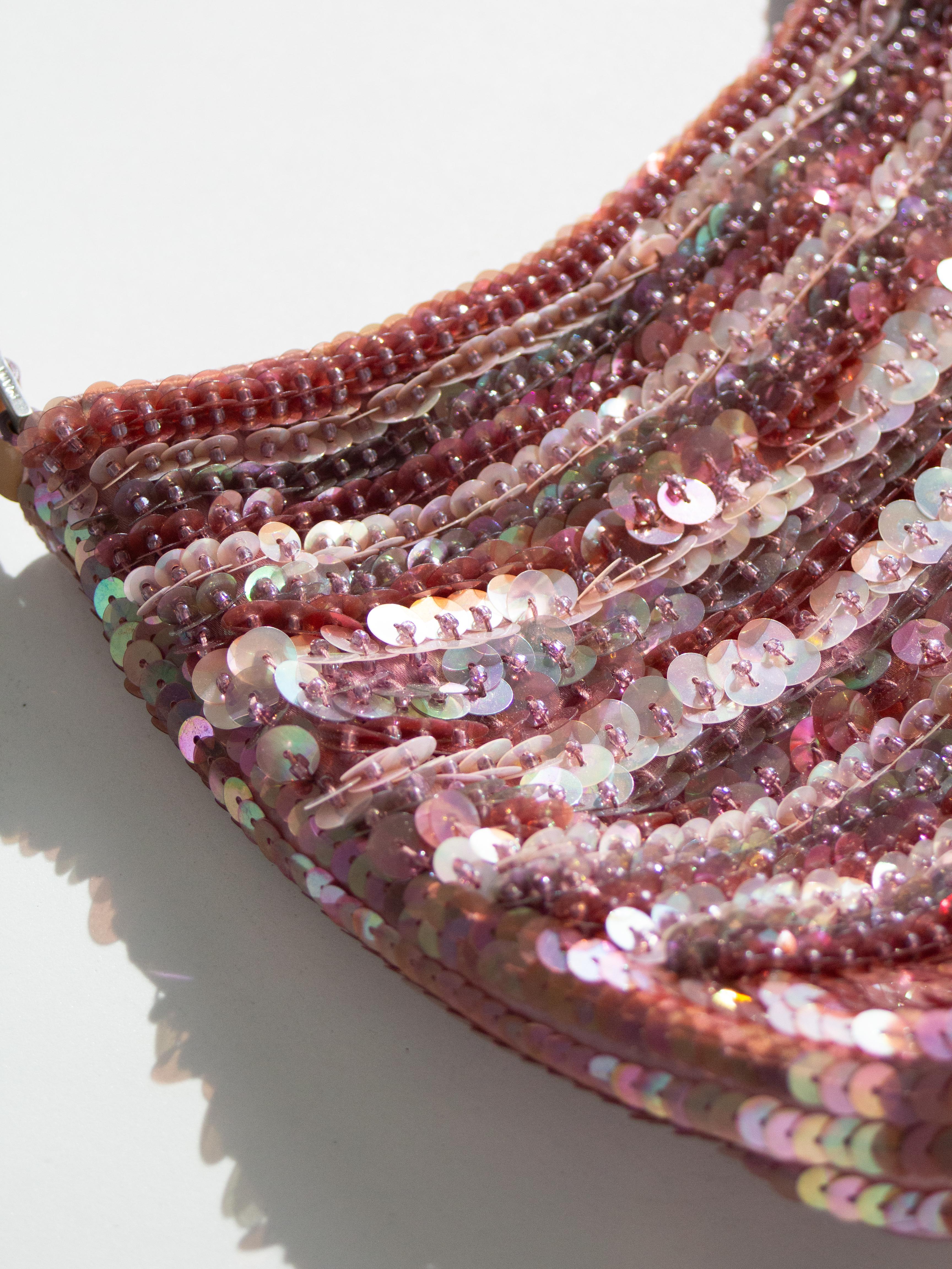 Prada Raso Vintage Sequin Embellished Petals Mauve Pink Shoulder Bag For Sale 4