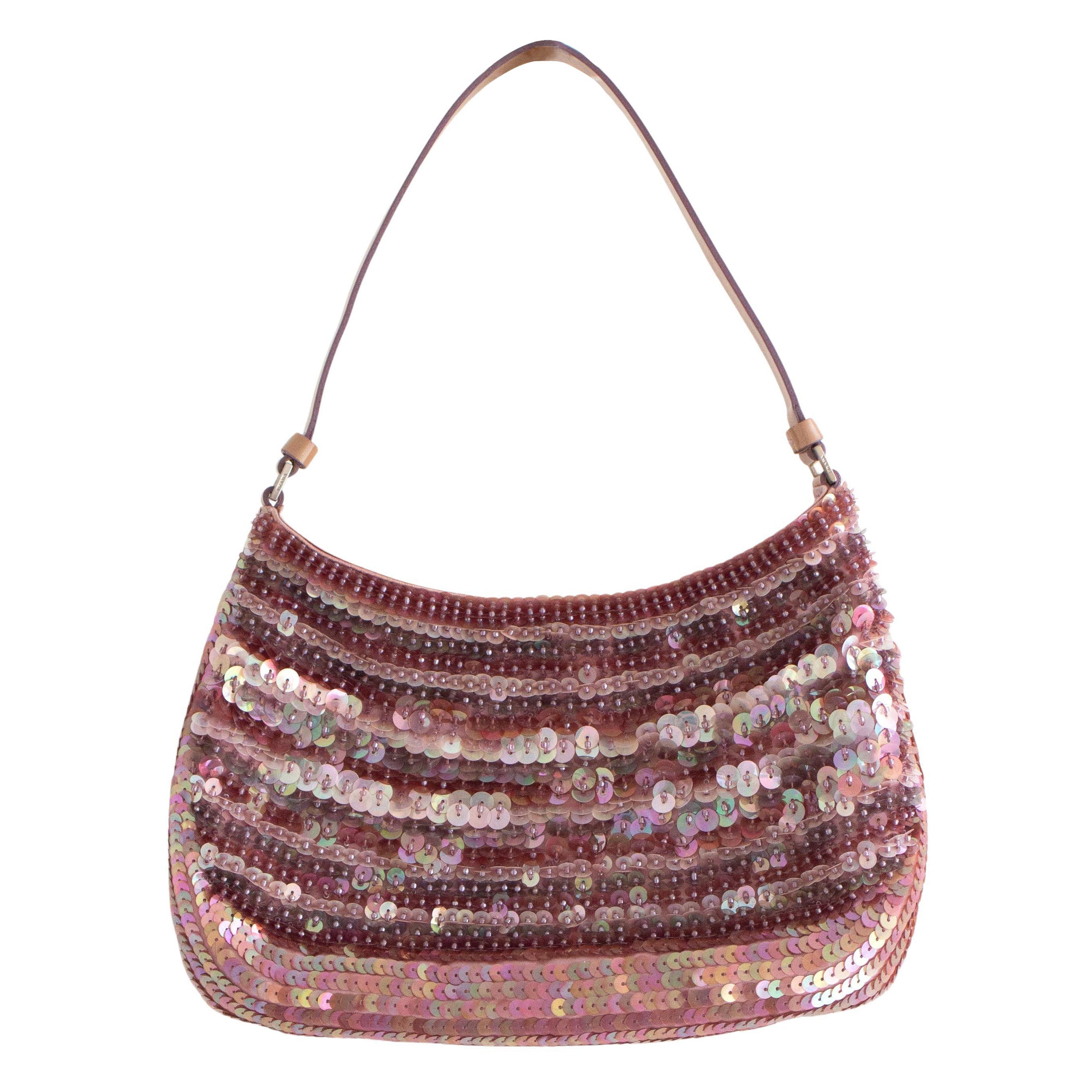 Prada Raso Vintage Sequin Embellished Petals Mauve Pink Shoulder Bag For Sale