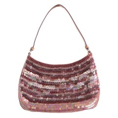 Bolso de hombro Prada Raso Vintage Pétalos Adornados con Lentejuelas Rosa Malva