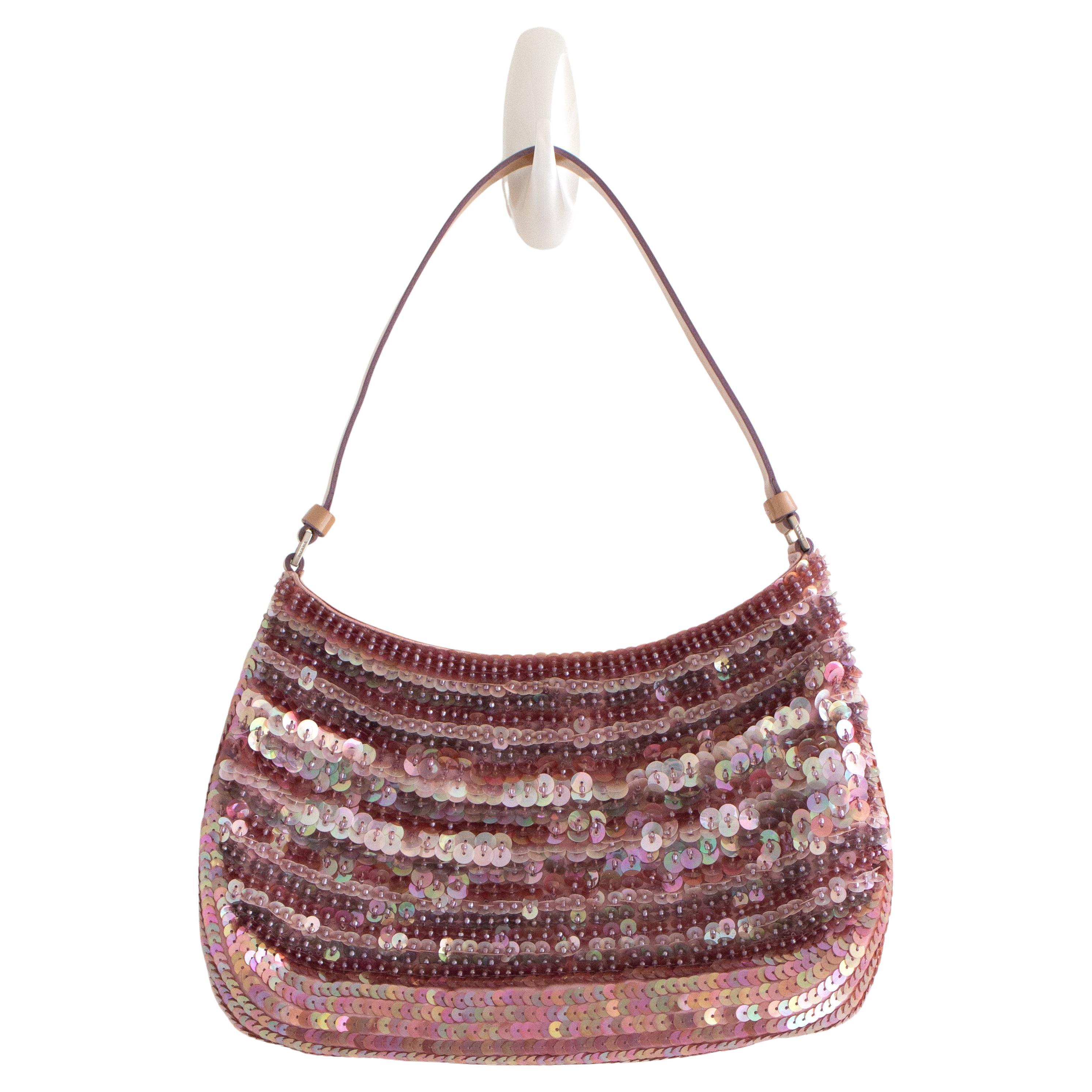 Prada Raso Vintage Sequin Embellished Petals Mauve Pink Shoulder Bag For Sale