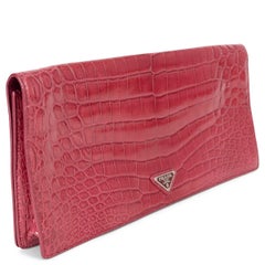 PRADA Raspberry pink CROCODILE LONG FLAP Clutch Bag