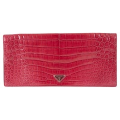 PRADA Raspberry pink CROCODILE LONG FLAP Clutch Bag