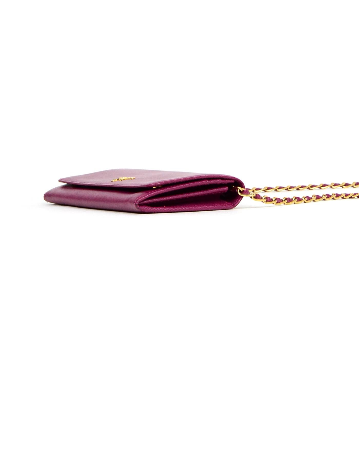 Brown Prada Raspberry Saffiano Metal Oro Chain Wallet Crossbody Bag rt $875