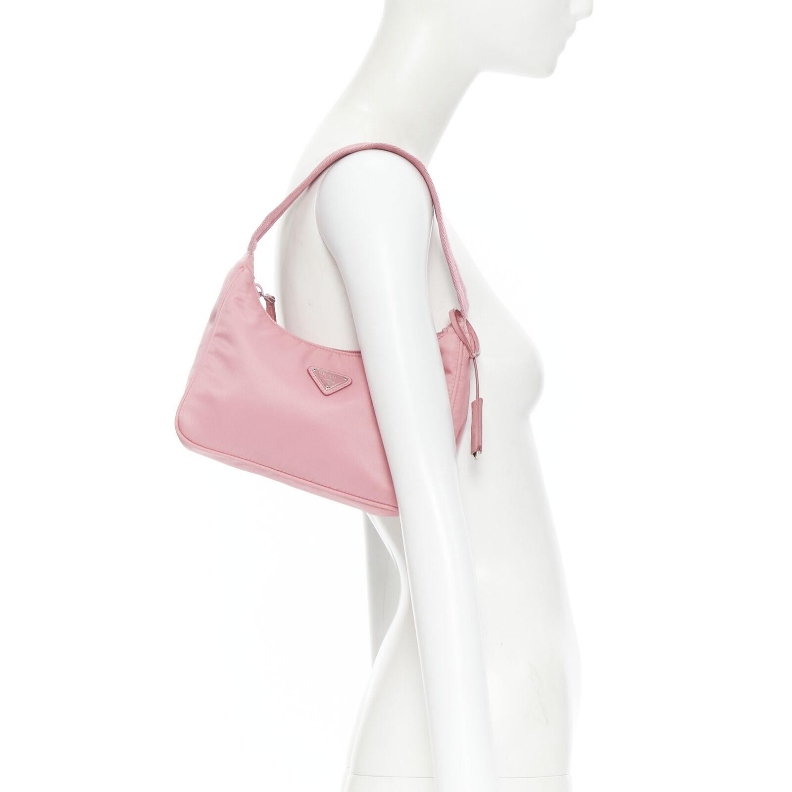 PRADA Re Edition 200 pink Tessuto Nylon saffiano trim underarm bag 4