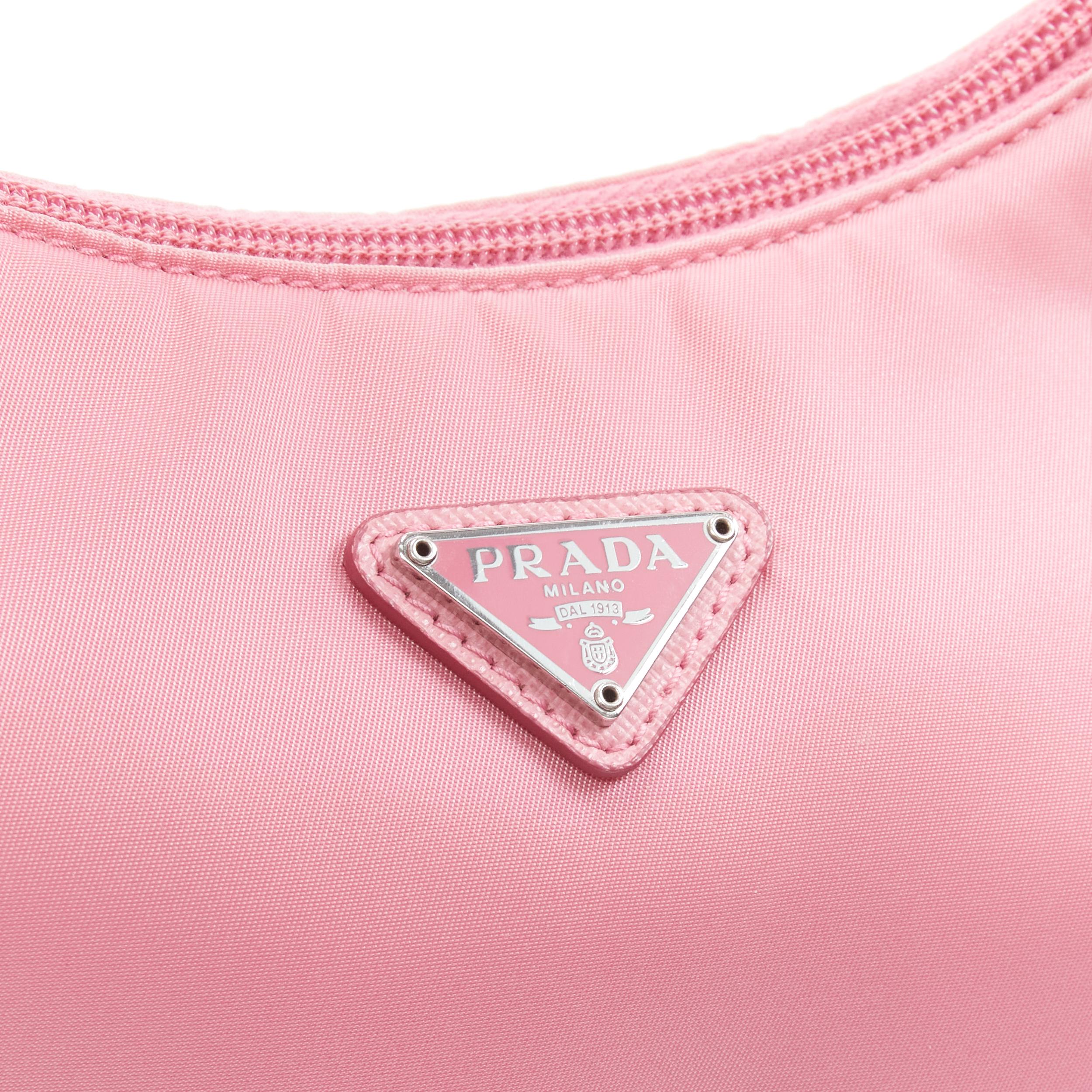 PRADA Re Edition 200 pink Tessuto Nylon saffiano trim underarm bag In Good Condition In Hong Kong, NT