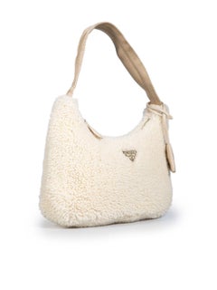 Prada Re-Edition 2000 Beige Shearling Shoulder Bag