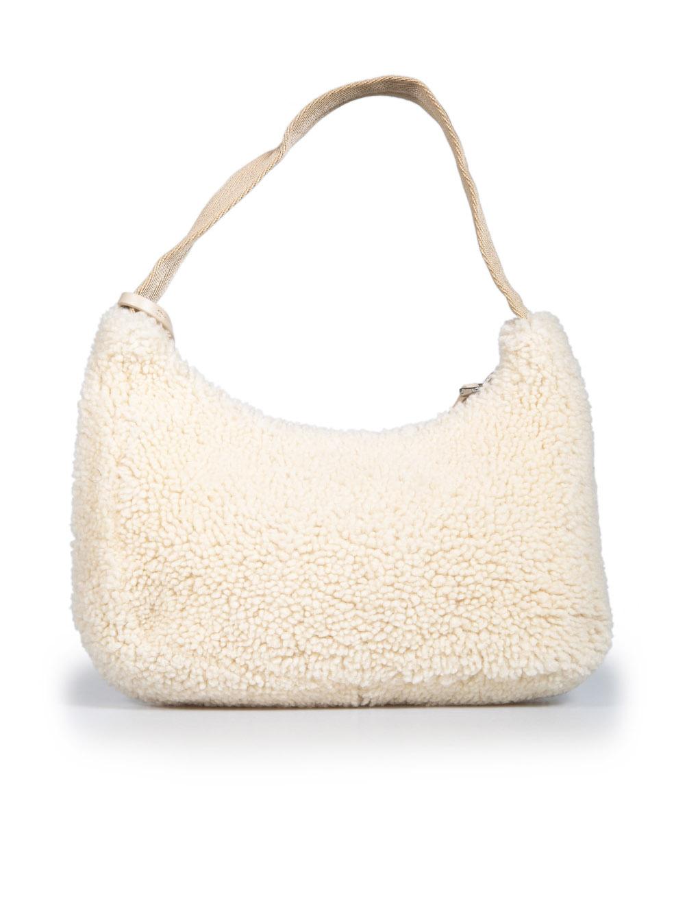 Prada Re-Edition 2000 Beige Shearling Shoulder Bag In Good Condition In London, GB