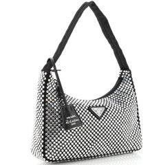 Prada Re-Edition 2000 Hobo Crystal Embellished Satin Mini