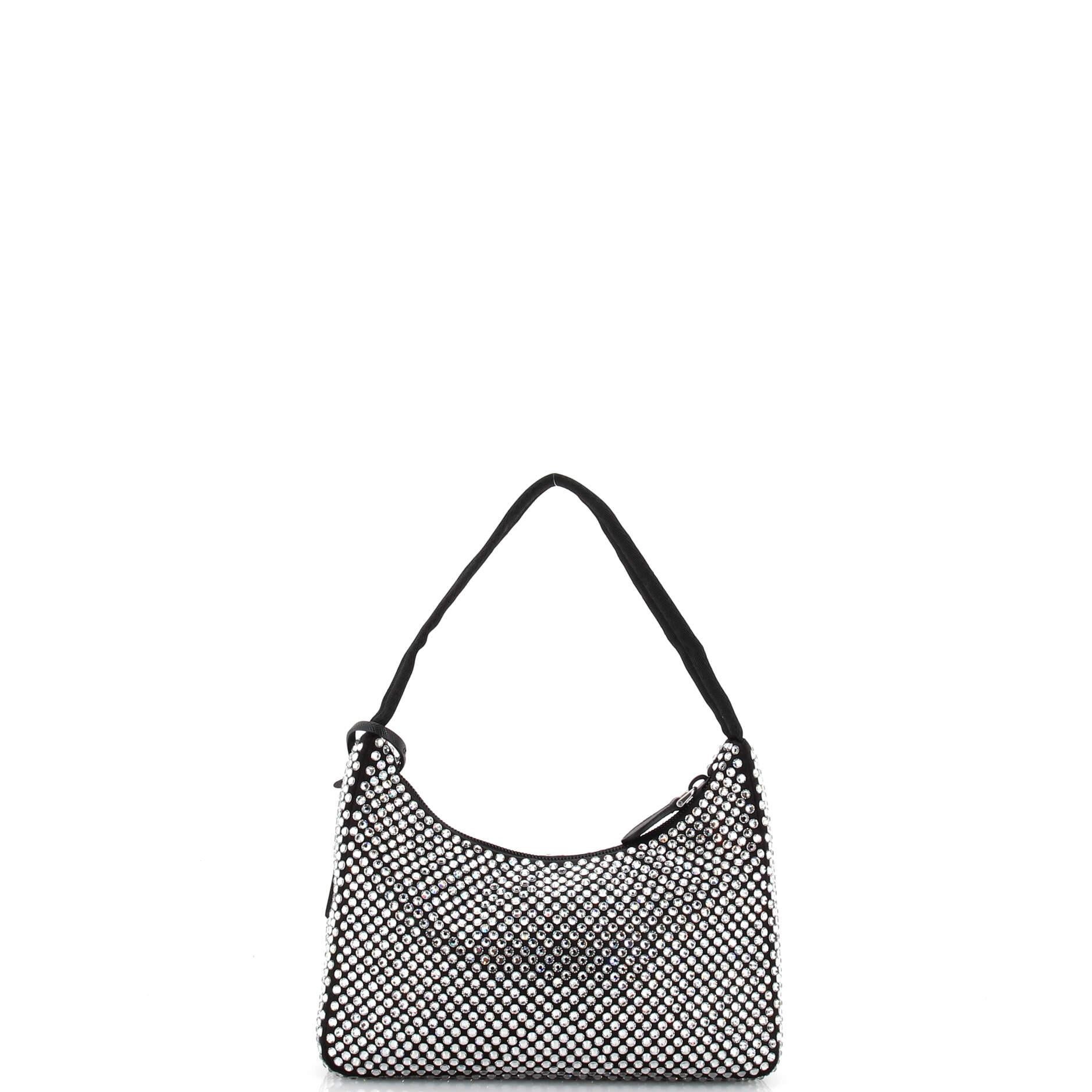 Prada Re-Edition 2000 Hobo Crystal Embellished Satin Mini In Good Condition In NY, NY