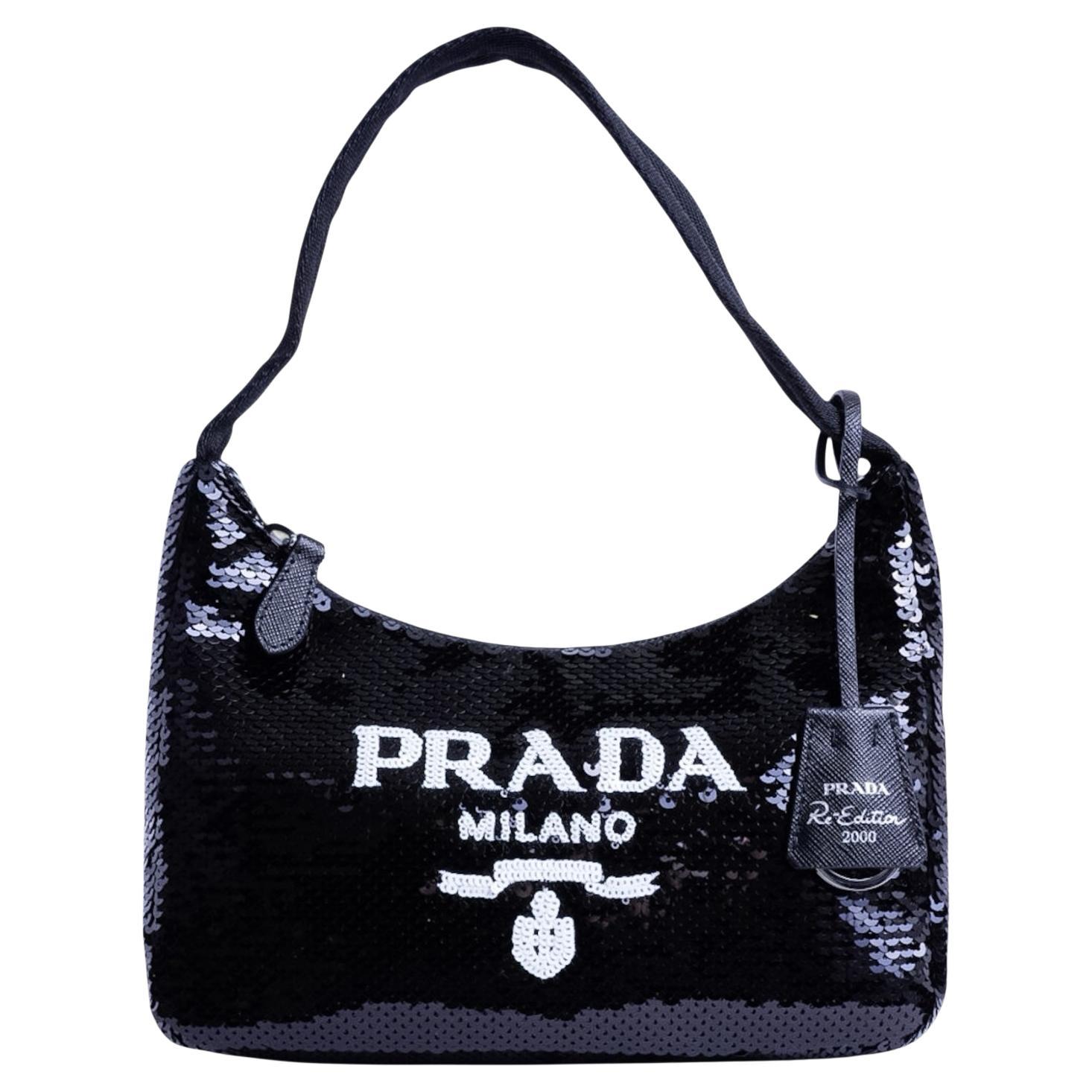 Prada Re-Edition 2000 Paillettes Logo Nero