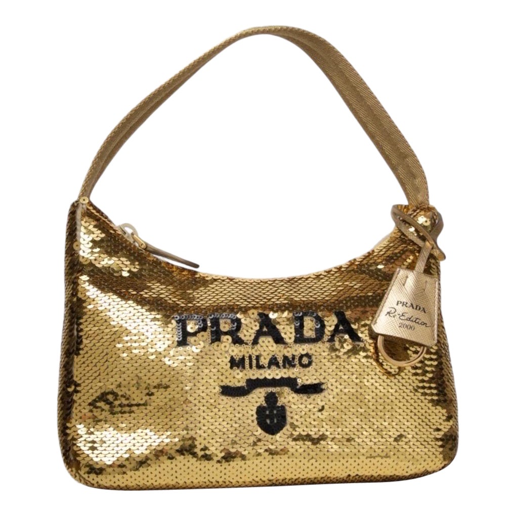 Prada Re-Edition 2000 Paillettes Logo Oro