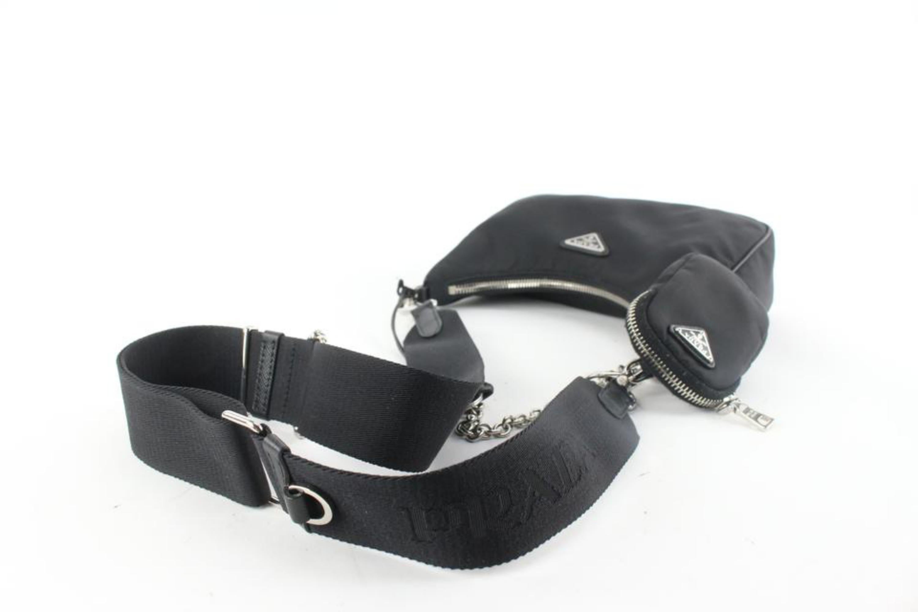 Prada Re-edition 2005 Black Tessuto x Saffiano Small Chain Hobo 1221p13 3