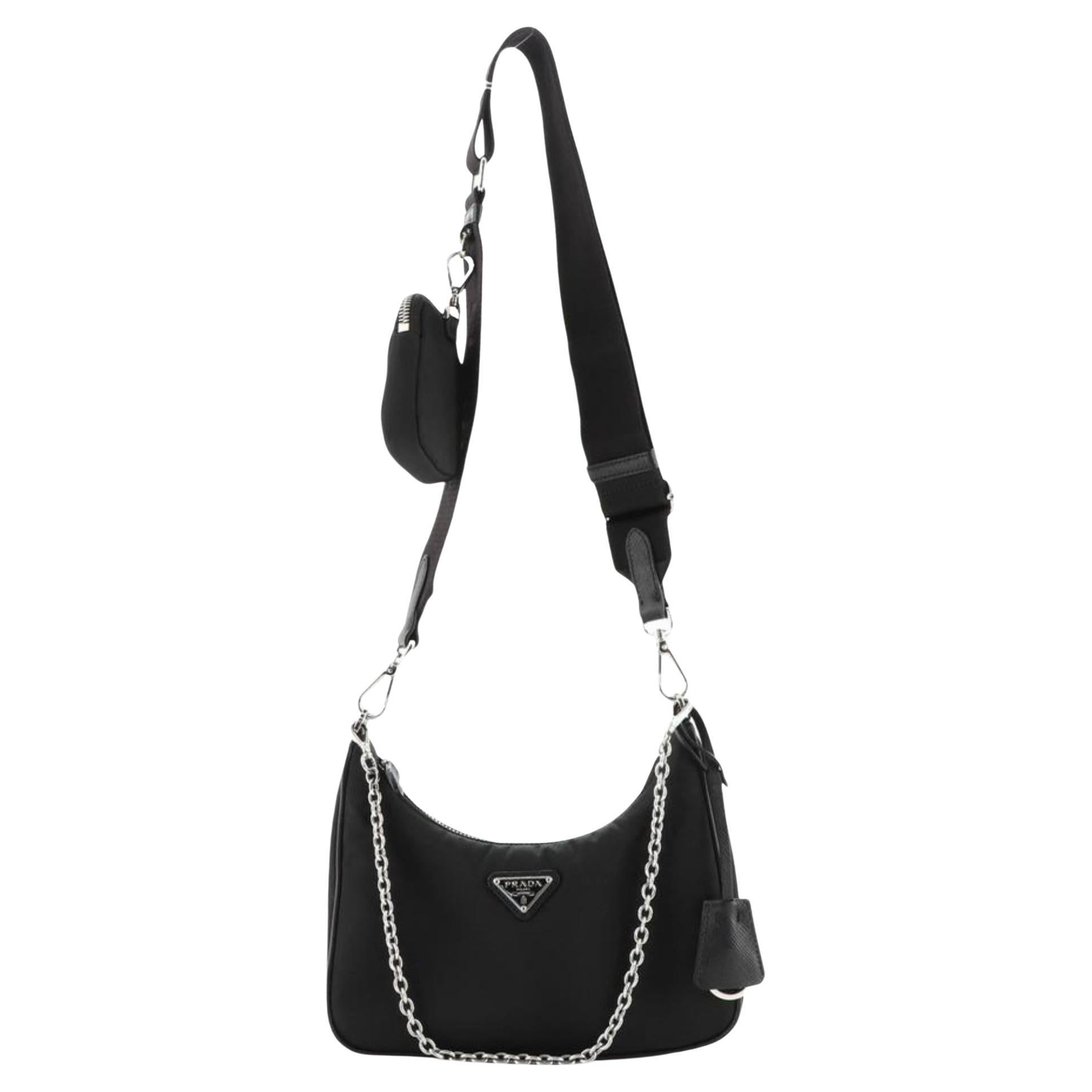 Prada Re-edition 2005 Black Tessuto x Saffiano Small Chain Hobo 1221p13 at  1stDibs